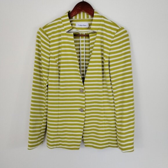 Calvin Klein Blazer Womens Size 6 Two Button Unlined Classic Workcore Striped - Picture 1 of 8
